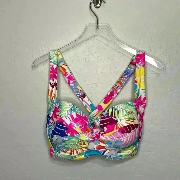California Waves Hibiscus Paradise Multicolor Bikini Top 2X 20/22 - Picture 3 of 8